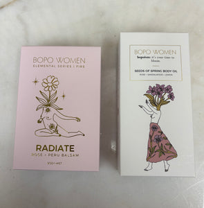 Bopo Women oil and body mist. Brisbane gift ideas. Kenmore Village Florist. Same Day Delivery.