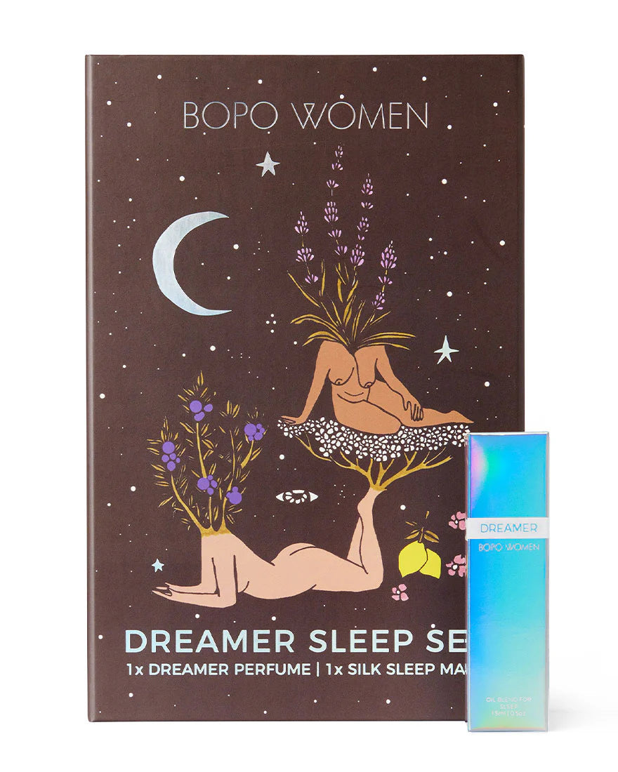 BOPO WOMEN Dreamer Sleep Set packaging with illustration and perfume bottle on a white background