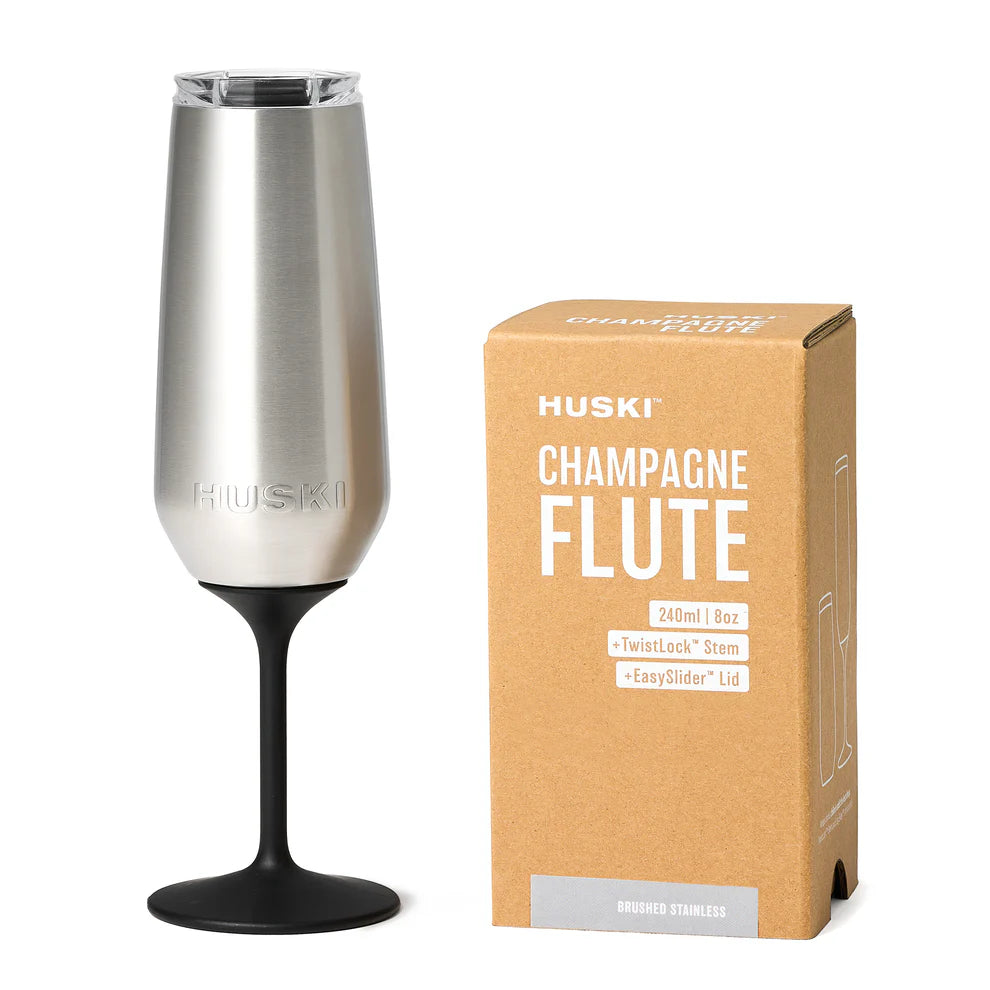 Silver champagne flute with black stem. Kenmore Village Florist. Brisbane gift and flower delivery.