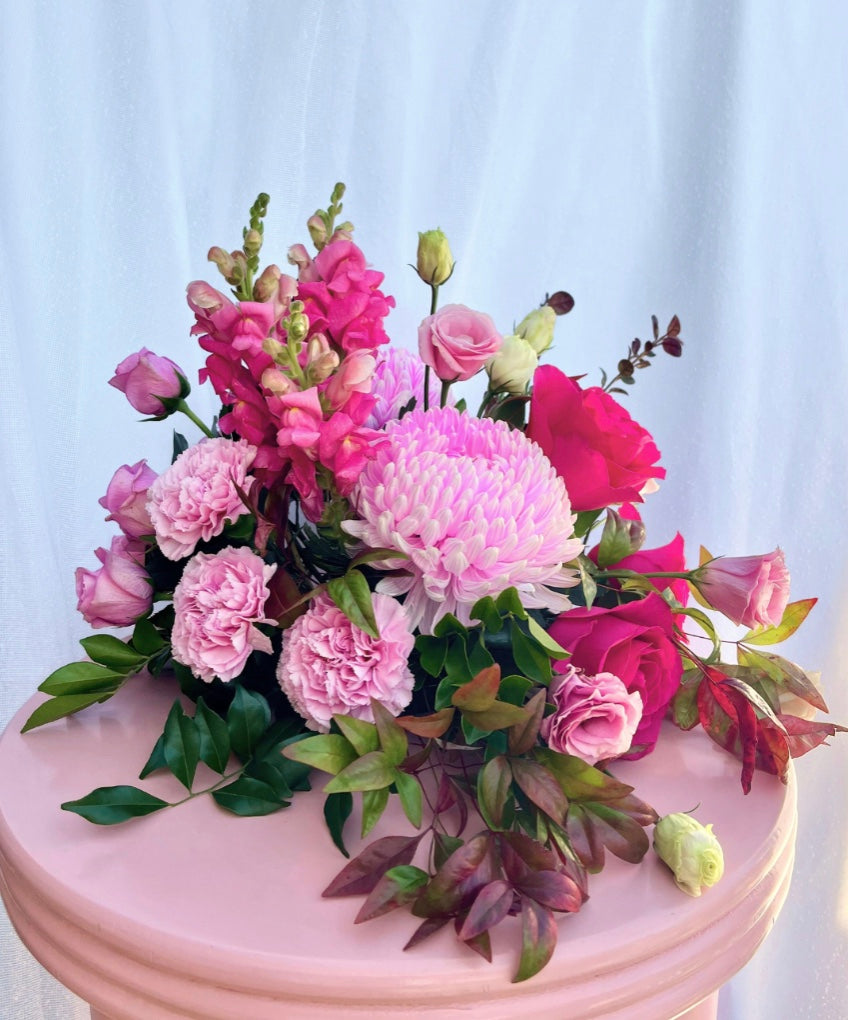Pink Table Arrangement. Party and Wedding flowers. Kenmore Village Florist.