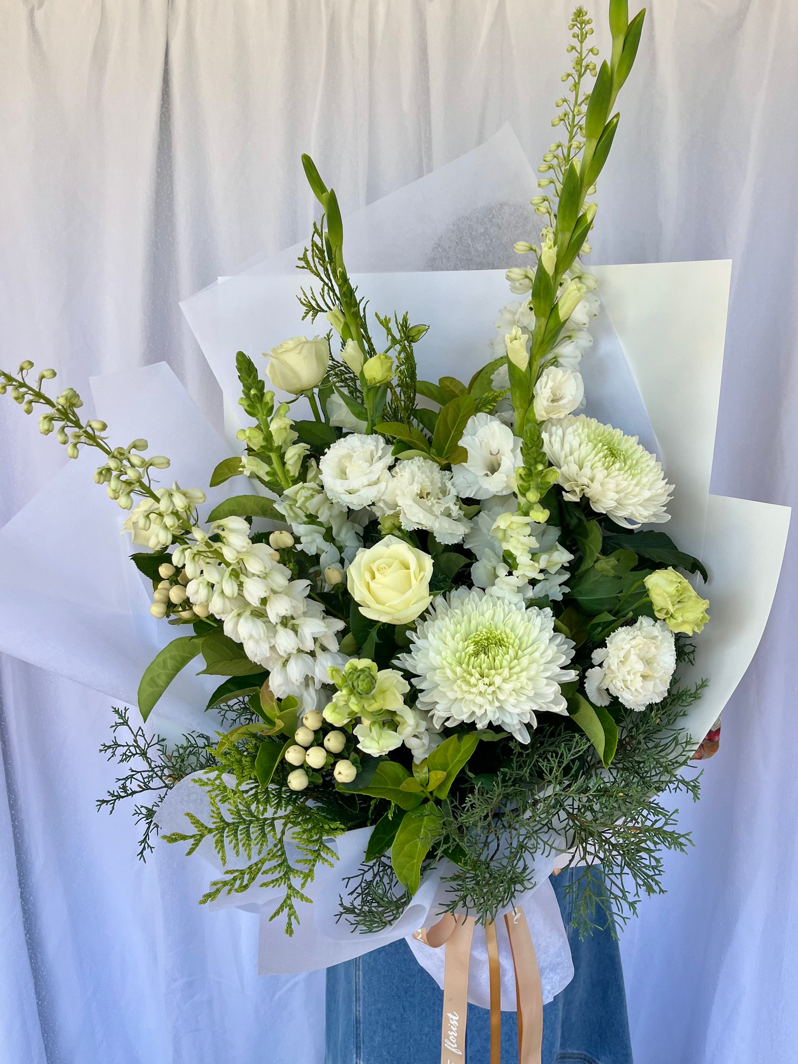Bouquet of white flowers. Christmas bouquet. Brisbane flower delivery. 