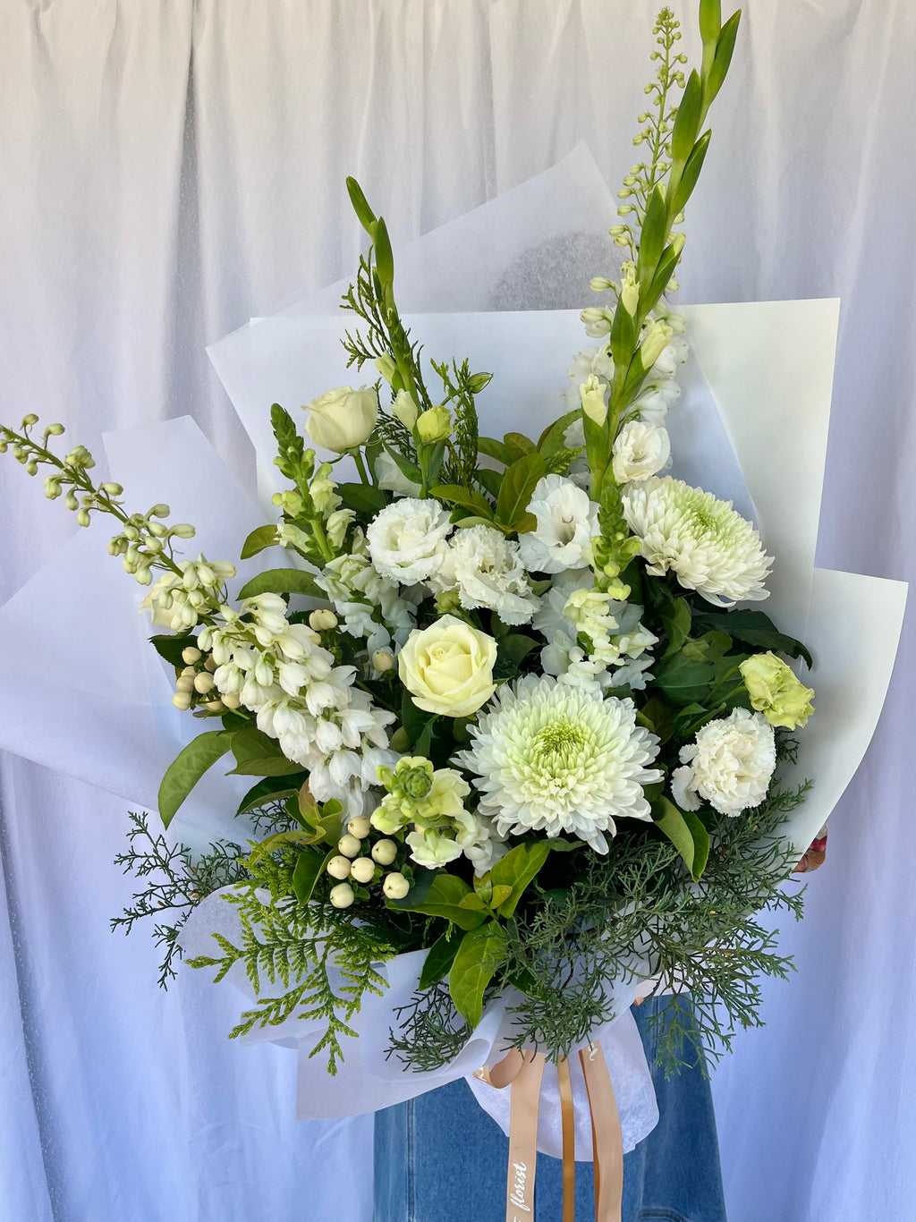 Bouquet of white flowers. Christmas bouquet. Brisbane flower delivery. 